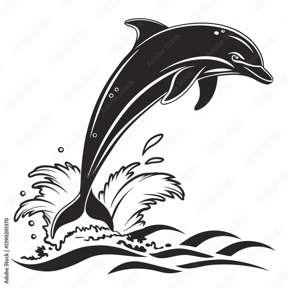 Naklejka premium Dolphin vector silhouette black design white background