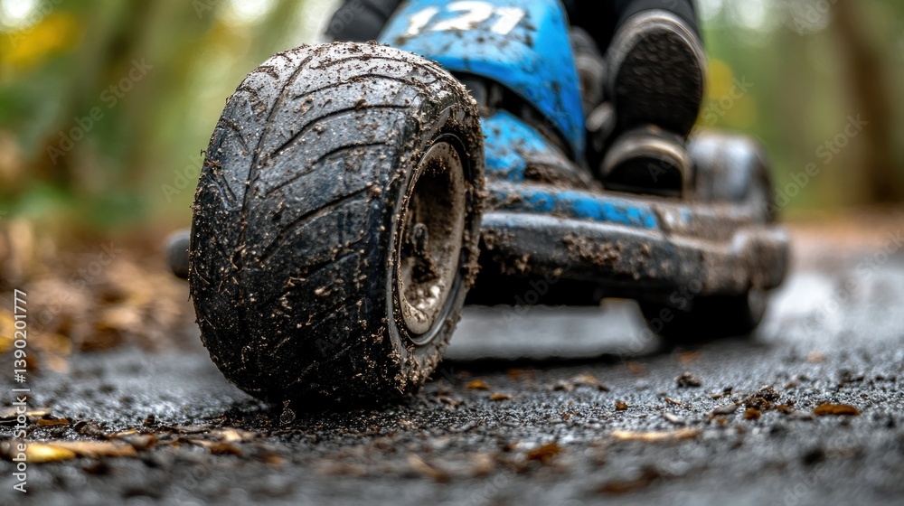 Muddy go-kart on a forest path Muddy go-kart on a forest path