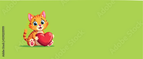 adorable tabby kitten holding a big red heart