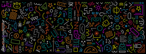 Funny faces signs and symbols geometric flat line shapes school education abstract vector background multicolored design elements 