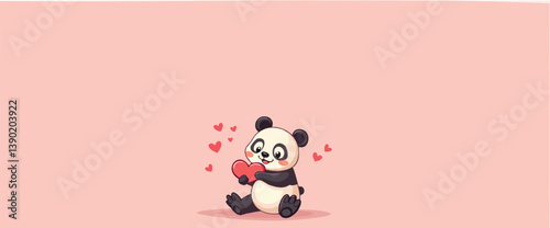 adorable panda holding a red heart