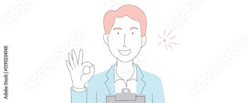 smiling man in a light blue jacket showing okay hand gesture