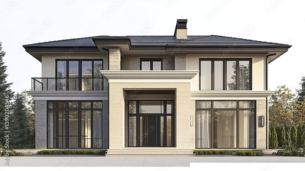 Fototapeta premium Modern detached home with luxury features and large windows