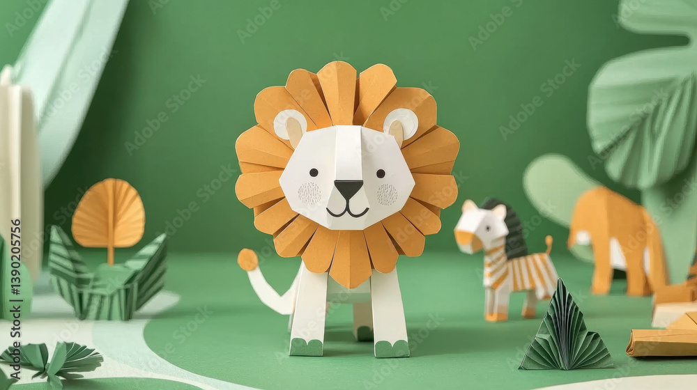 Fototapeta premium A lion and a zebra are the main characters in this playful scene.