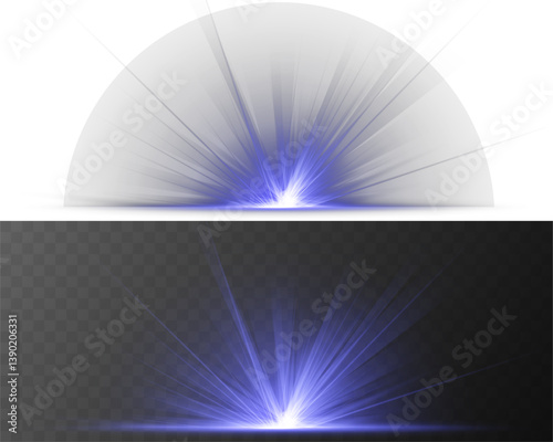 Light blast spreads rapidly with vivid glowing sharpness. Transparent sun flare flickers across digital artwork scene. Sparkling particles flow softly in radiant explosion field. Magic burst releases