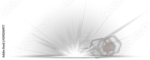 Shimmering light flash erupts with star-dust brilliance. Bokeh particles swirl gently inside solar explosion ring. Glowing flare glistens sharply with radiant white center. Dust sparkle effect floats 