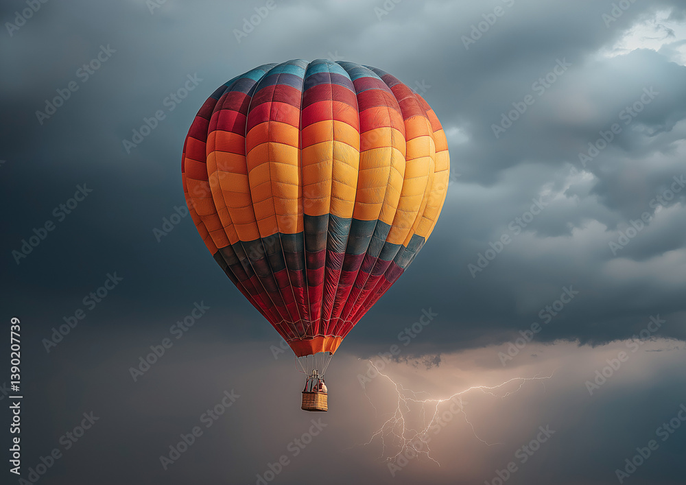 Fototapeta premium Hot Air Balloon Flying Through a Storm Cloud