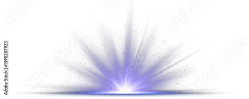 Bright flash explodes with glowing rays on transparent background. Magical sparkles drift gently in radiant light burst. Starburst shines intensely, forming vivid white core flare. Solar flare 