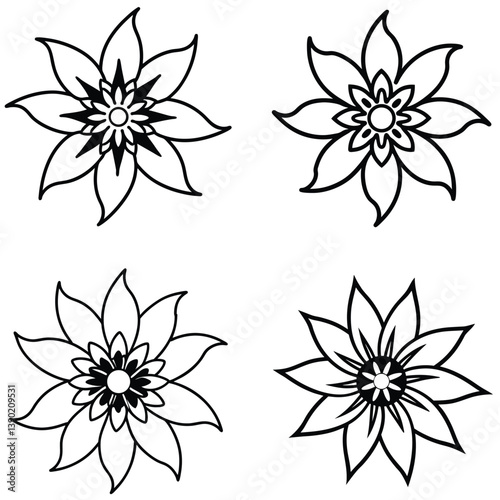 A set of passion flower icon with intricate, layered filaments and 
petals.