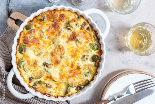 Casserole with Brussels sprouts, top view