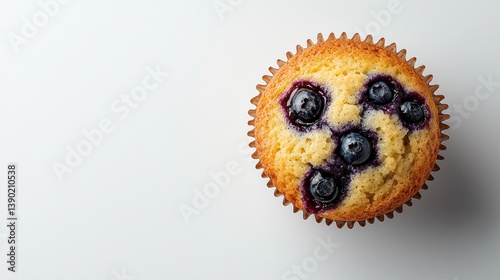 Top-Down View of a Fresh Blueberry Muffin Against a Minimalist Background