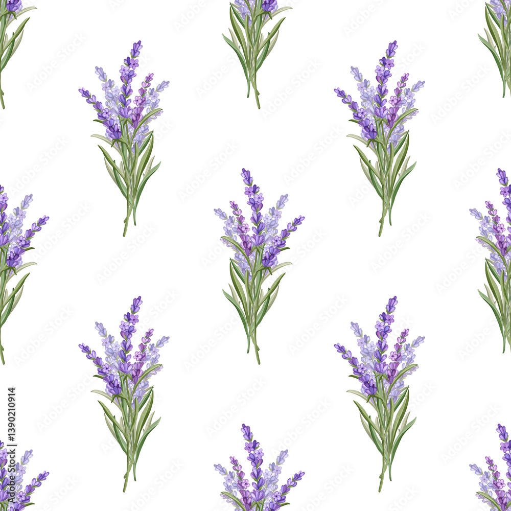 Naklejka premium Seamless pattern of lavender flowers. Hand drawn illustration for wallpaper, textiles, packaging paper