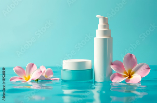 Body care cosmetics on a delicate background