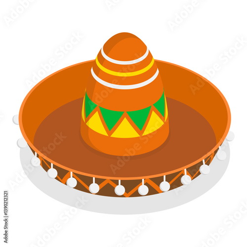 3D Isometric Flat Vector Set of Mexican Hats, Traditional Costume Elements. Item 2