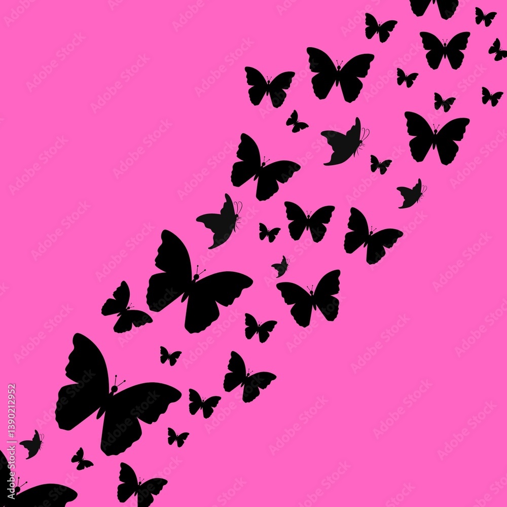 Fototapeta premium butterflies, Set of butterflies on pink background, flock of Butterflies 