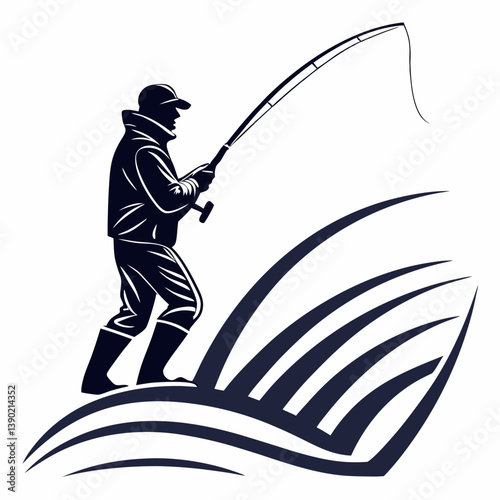 fisher vector silhouette black design white background