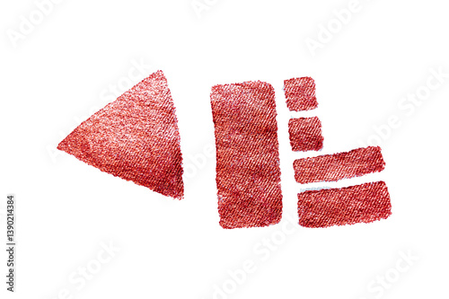 Red embroidered textile shapes on white background. Abstract elements stitched on fabric, isolated for modern collage or design use