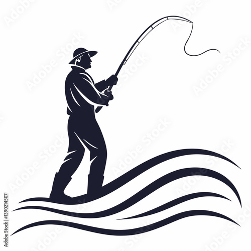 fisher vector silhouette black design white background