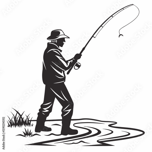 fisher vector silhouette black design white background