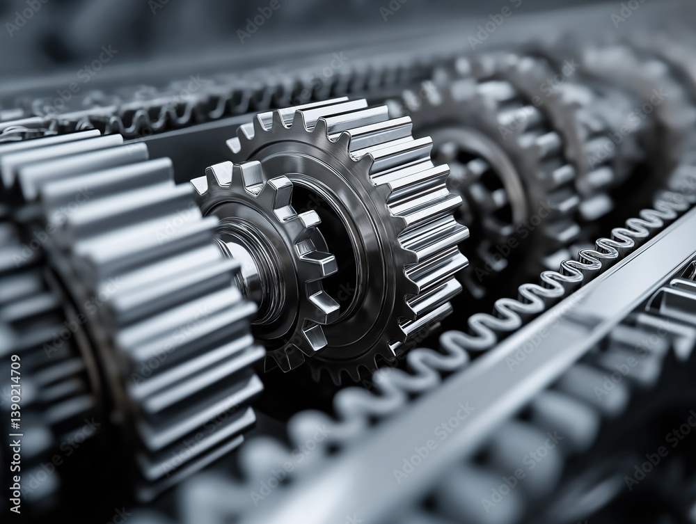 Interconnected gears turning in synchronization Interconnected gears turning in synchronization