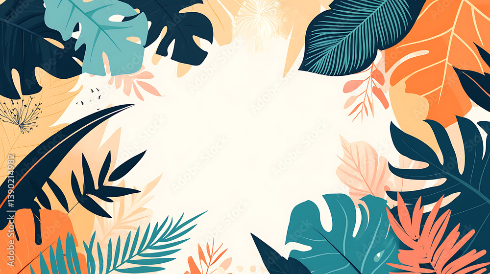 Fototapeta premium Tropical leaves frame with white space.