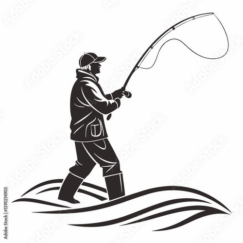 fisher vector silhouette black design white background