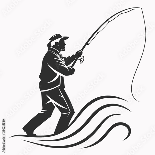 fisher vector silhouette black design white background