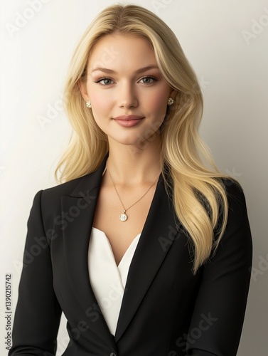Confident blond businesswoman in a professional suit