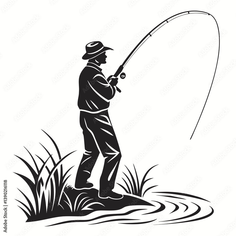 Obraz premium fisher vector silhouette black design white background