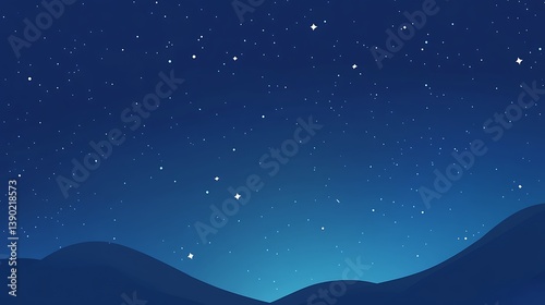 Starry night sky over silhouettes of rolling hills.