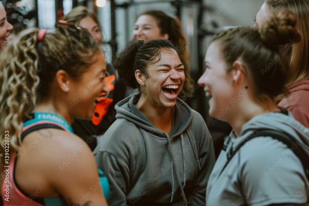 Obraz premium Group of women laughing after a gym workout, joy and accomplishment
