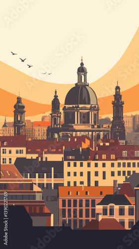 Dresden Germany Retro Cityscape Poster with Abstract Landmark Skyline in Vintage Style