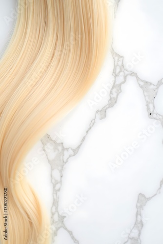 Long blonde hair on marble surface