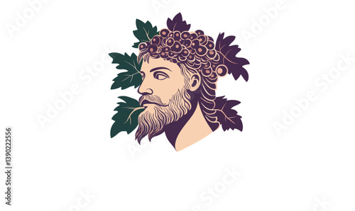 Dionysus Bacchus Logo with Grapes and Leaves for Winemakers and Bars
