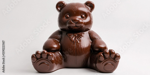 Chocolate bear with a chubby belly and tiny paws showcasing delight