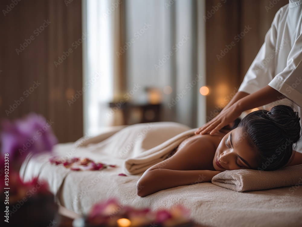 Obraz premium Relaxed woman receiving a spa massage in a luxury resort setting