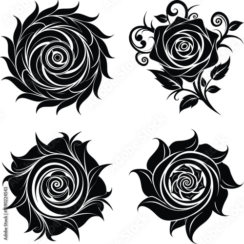 Wallpaper Mural Floral Silhouette Bundle Decorative Black Flower Ornaments, Vector Set for Design and Crafts Torontodigital.ca