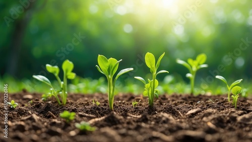 Young green seedlings growing in rich