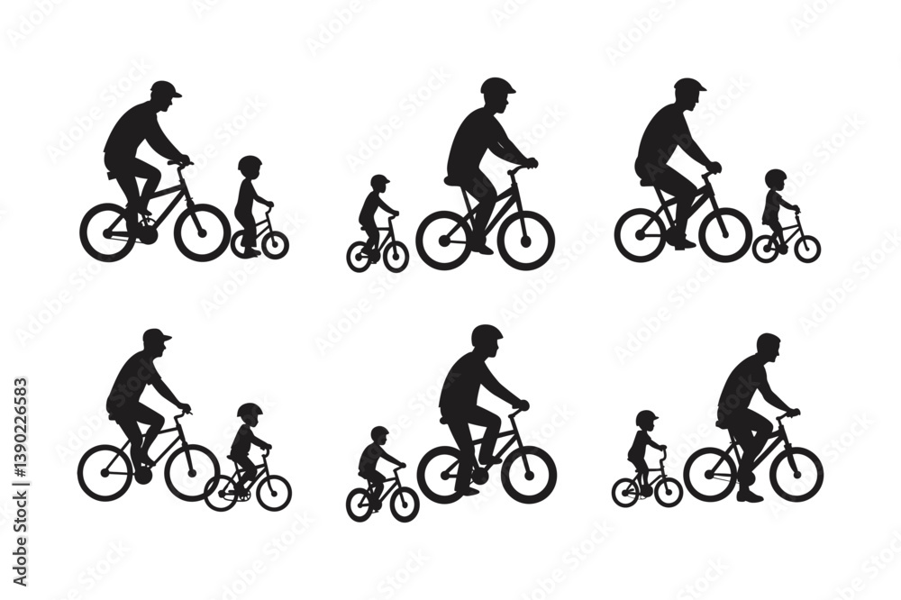Obraz premium dad child riding bike vector art silhouette