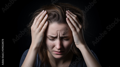 Woman suffering from headache, migraine, pain and health problem concept. AI Generative.