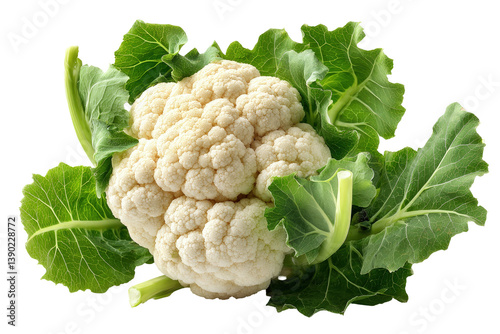 Fresh cauliflower head with green leaves on transparent background (3)
