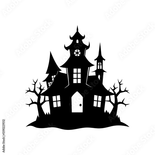 Halloween castle on a hill silhouette