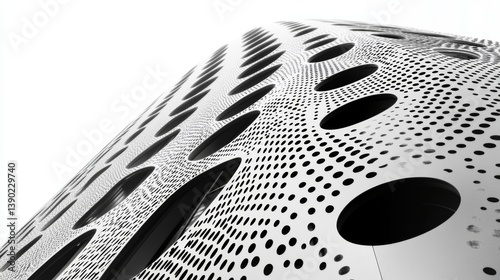 Explore the unique architectural beauty of this modern structure. Circular patterns and sharp lines create a visually striking design. Architectural innovation shines here. Generative AI