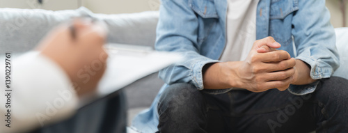 mental health care therapy concept, psychologist counseling to anxiety patient and giving guidance mental therapy care to cure mental health.