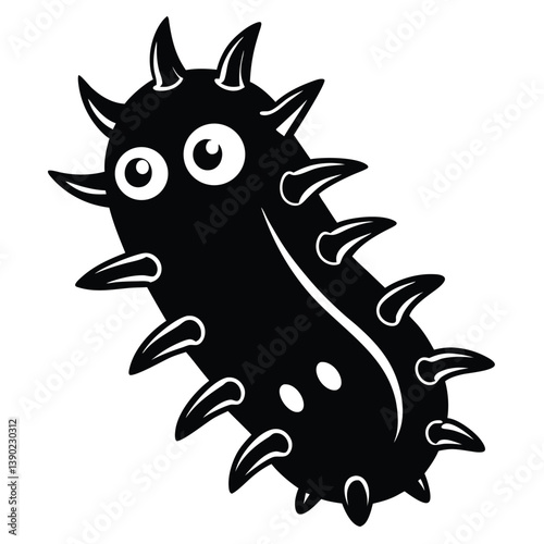 Black And White Cartoon Germ Character With Prickles And Googly Eyes