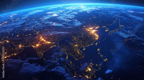 A beautiful night view of planet earth from space at night