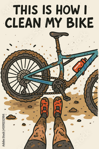 Cleaning a Muddy Mountain Bike After Riding Illustration with Dirty Shoes