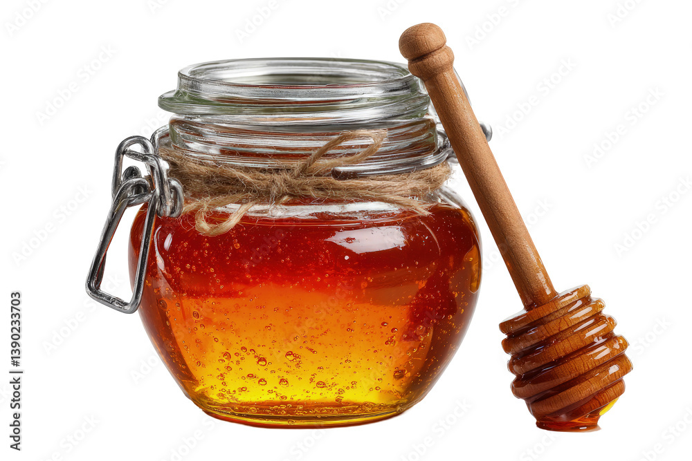 Honey jar with dipper on transparent background (2) Honey jar with dipper on transparent background (2)