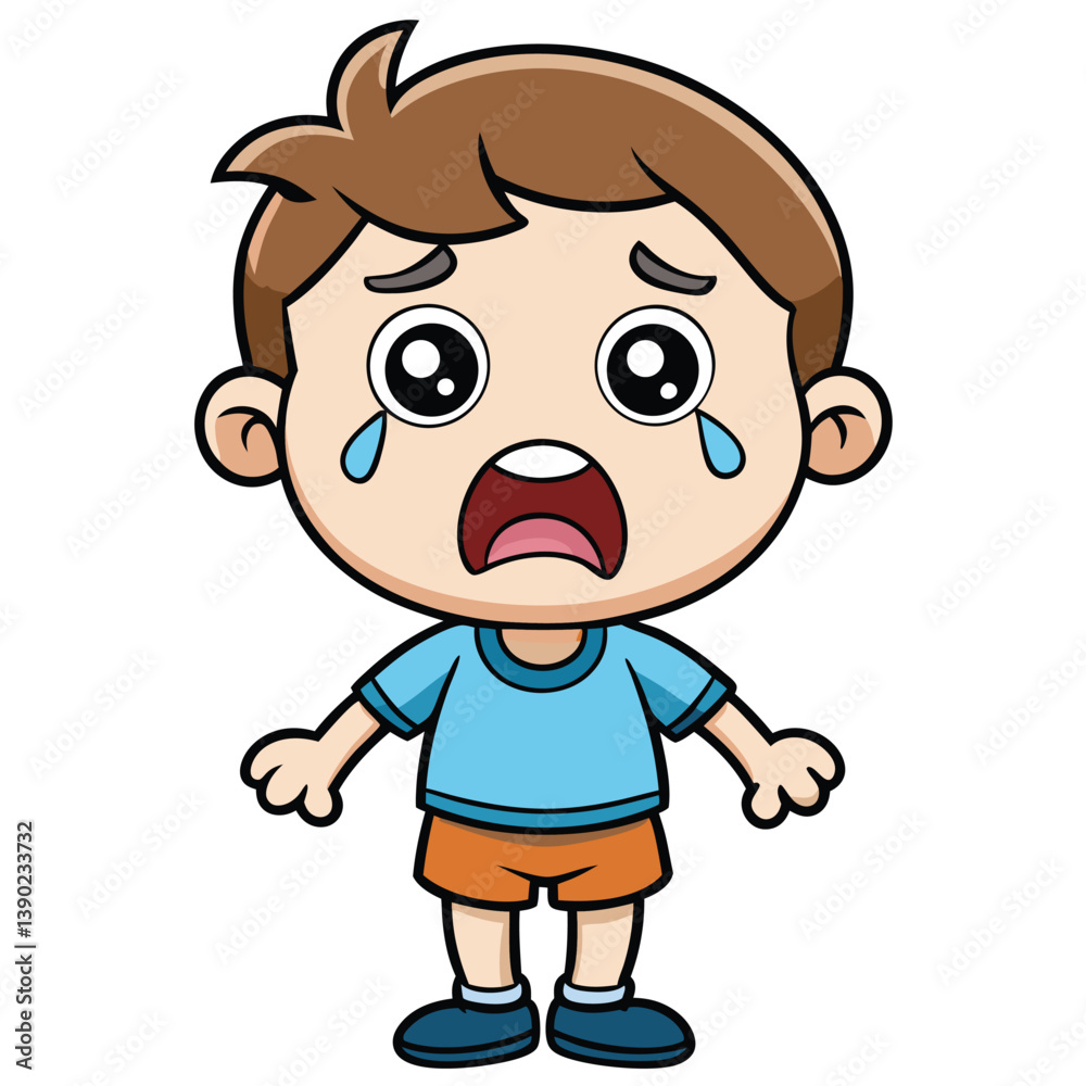 Cartoon Illustration Of A Crying Boy With Tears Down His Face Cartoon Illustration Of A Crying Boy With Tears Down His Face