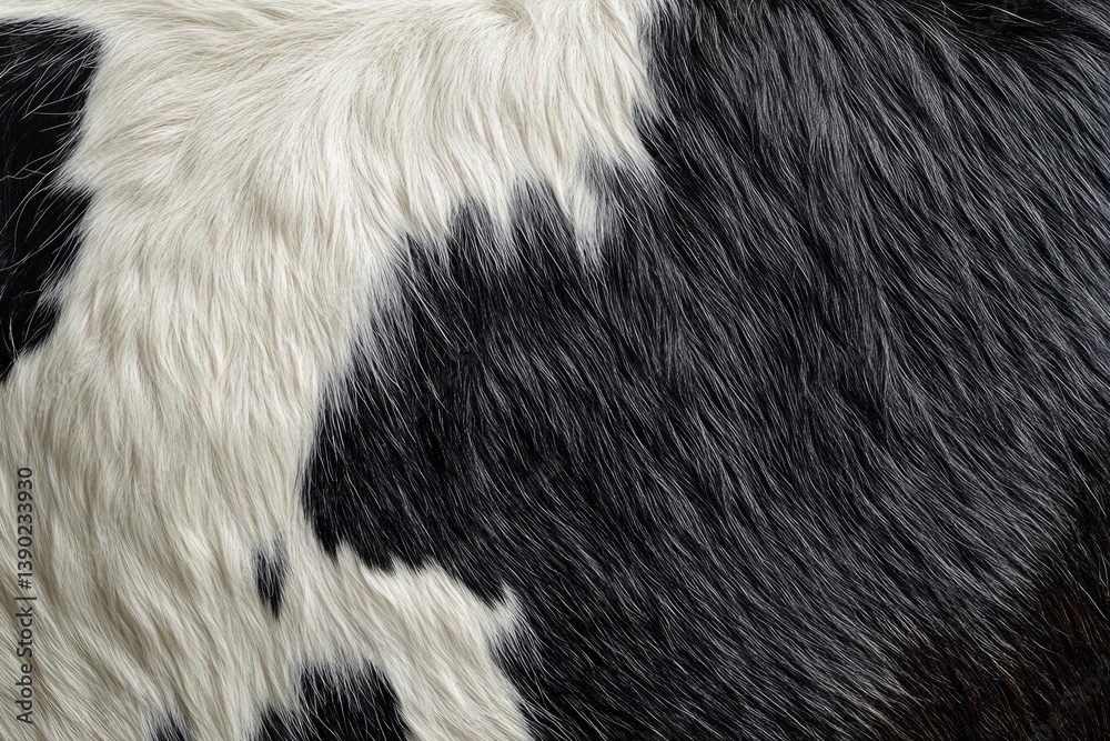 Cowhide texture shows contrasting black and white fur patterns, creating an interesting visual effect Cowhide texture shows contrasting black and white fur patterns, creating an interesting visual effect
